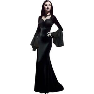 Women Black Dress Floor Length Tight fitting Maxi Halloween Gothic Costume